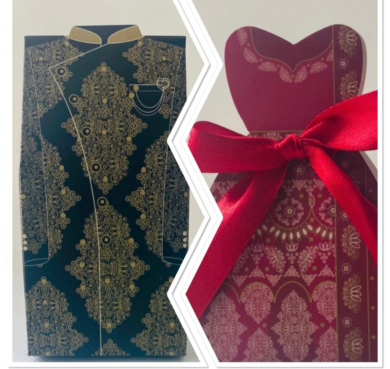 Bride and Groom Wedding Favours - Dark Red Bride /Black Groom