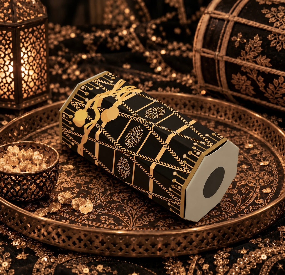 Qawwali Night Mendhi Dholki Dhol Themed Favour Boxes, Black