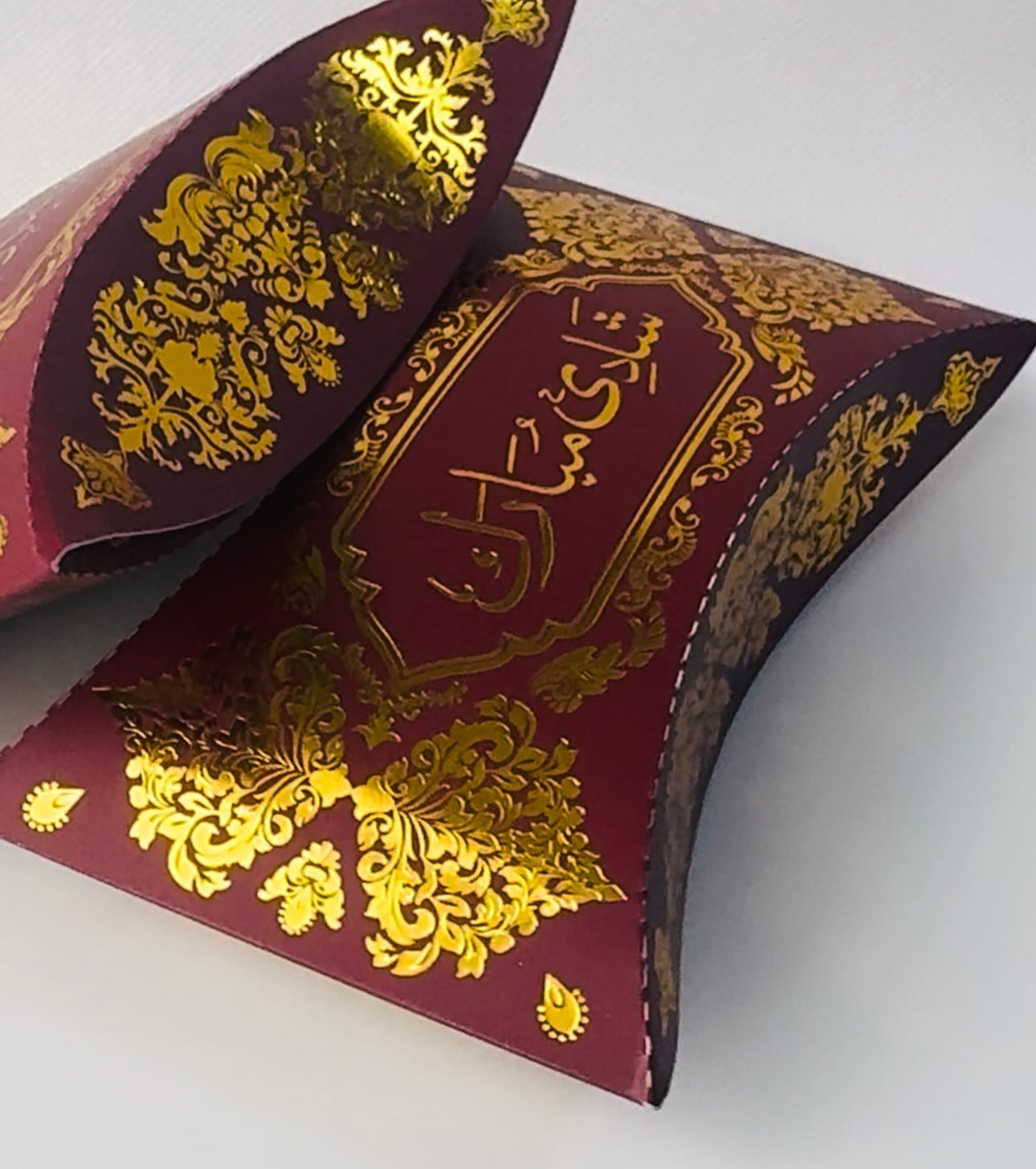 Shaadi Mubarak Wedding Favours  - Maroon/Gold Pillow Favour Boxes For Guests