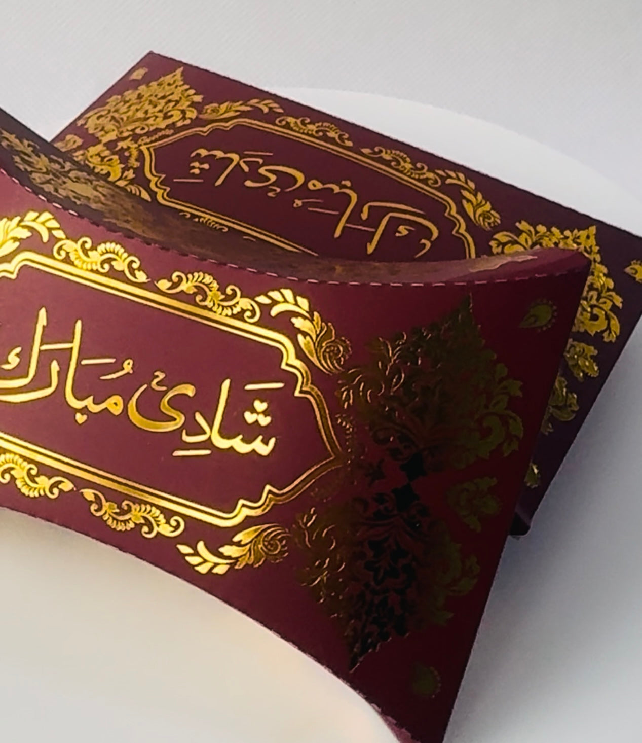 Shaadi Mubarak Wedding Favours  - Maroon/Gold Pillow Favour Boxes For Guests