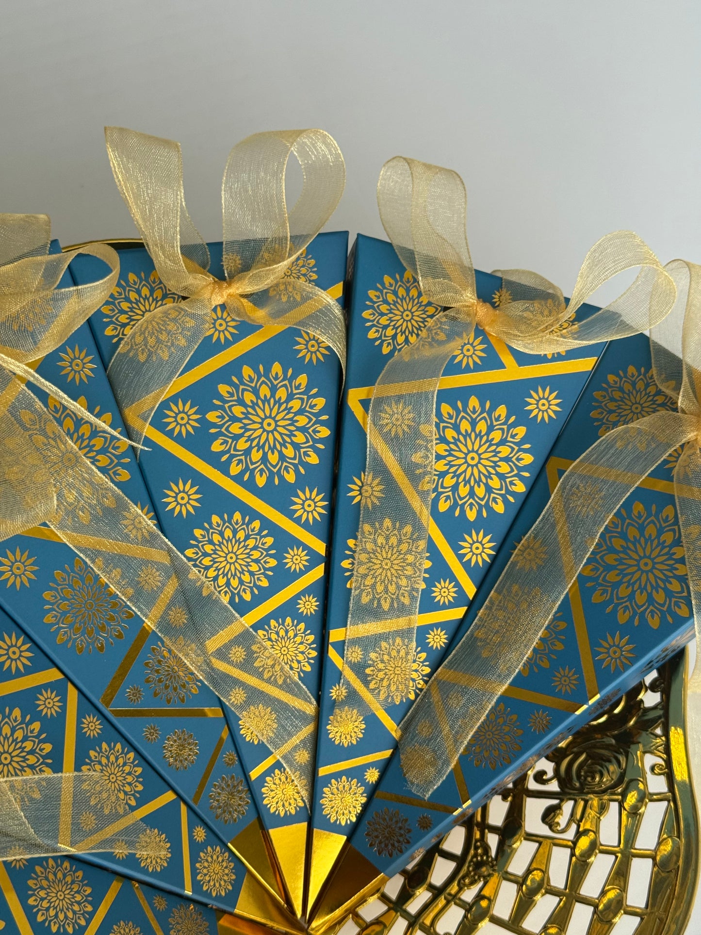 Mendhi Dholki Cone Themed Favour Boxes, Green and Blue
