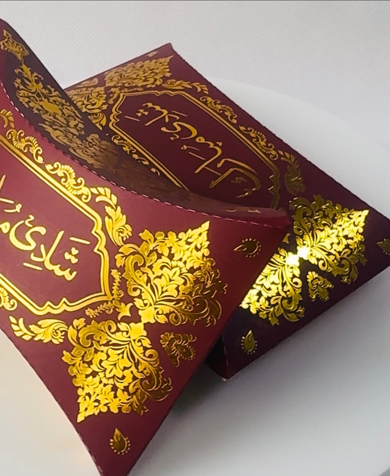Shaadi Mubarak Wedding Favours  - Maroon/Gold Pillow Favour Boxes For Guests