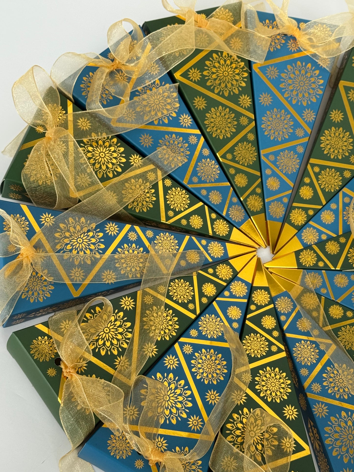 Mendhi Dholki Cone Themed Favour Boxes, Green and Blue