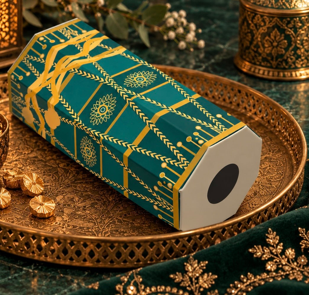 Mendhi Dholki Dhol Themed Favour Boxes, Teal green
