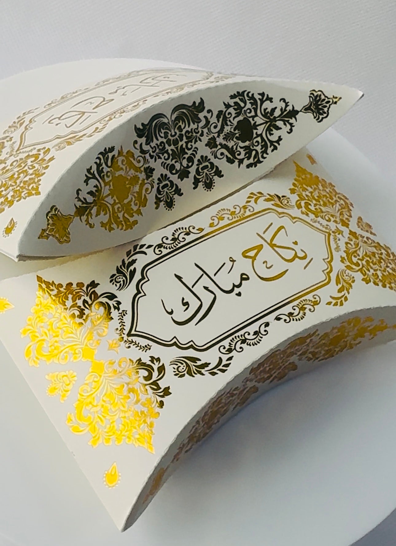 Nikkah Mubarak Wedding Favours  - Cream/Gold Pillow Favour Boxes For Guests