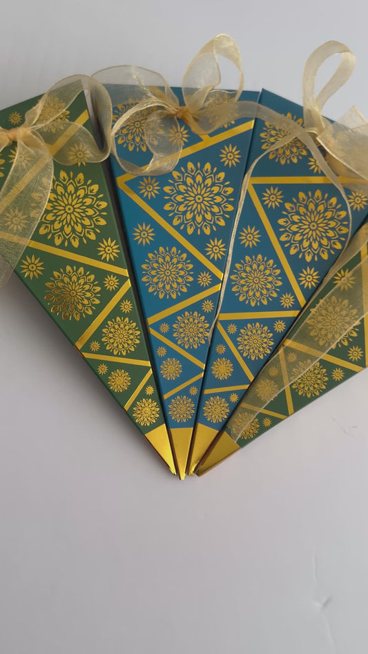 Mendhi Dholki Cone Themed Favour Boxes, Green and Blue